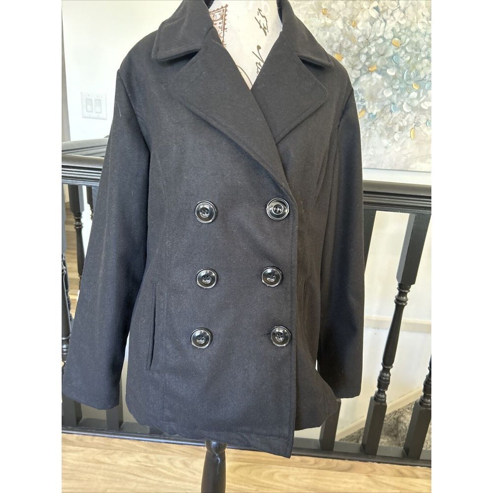 Attention Black Classic pea coat 11%‎ wool